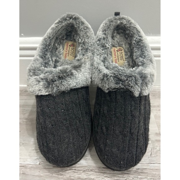 BOBS from Skechers Shoes - BOBS from Skechers Keepsakes Ice Angel Charcoal Gray Shoes Cable Knit Slippers 8